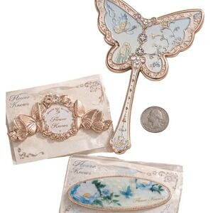 Flower Knows Butterfly Handheld Mirror & Butterfly Hair Clips Accessory OS NWT